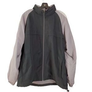 Tek Gear Men's Windbreaker Jacket Full‎ Zip Hidden Hood Size L Black